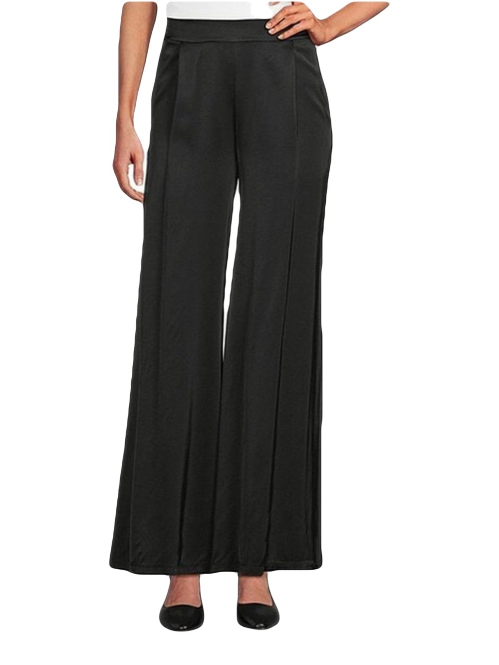 M Made in Italy Black Satin Pull-On Wide Leg Pants Size L NWT